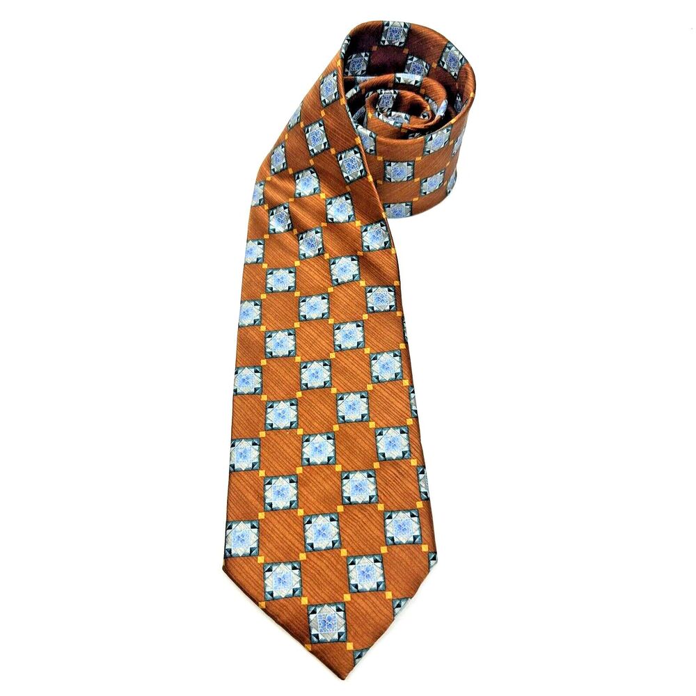 Zanzara 100% Silk Orange Geometric Pattern Neck Tie